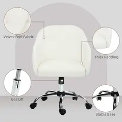 HOMCOM 46-56 cm Velvet-feel Office Chair - Cream - 6