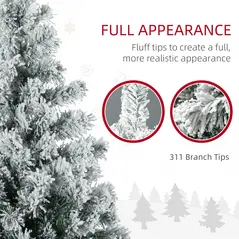 HOMCOM 4.5' Artificial Snow Christmas Trees with Frosted Branches, Warm White or Colourful LED Lights, Steel Base - 6