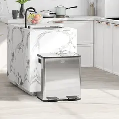 HOMCOM 40L Dual Compartment Stainless Steel Bin, with Deodoriser Holders - Silver Tone - 2