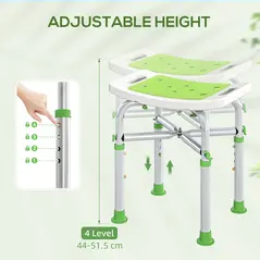 HOMCOM 44-51.5cm Aluminium Frame Shower/Bath Stool - Green - 6