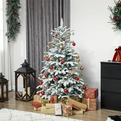 HOMCOM 5 ft Artificial Flocked Christmas Tree with 717 Branches, Hinged Xmas Tree with Foldable Metal Stand, Easy Assembly for Home Office Decor - 2