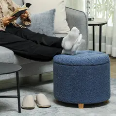 HOMCOM 40.5L Teddy Fleece Storage Ottoman - Blue - 7