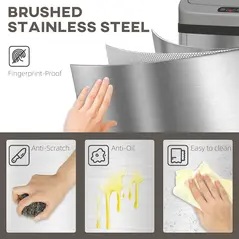 HOMCOM 48L Stainless Steel Sensor Bin - Silver-Tone - 5