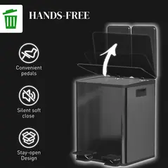 HOMCOM 40L Dual Compartment Stainless Steel Bin, with Deodoriser Holders - Black - 6