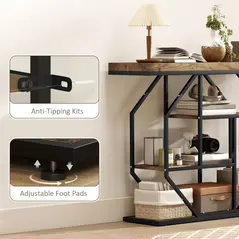 HOMCOM 4-Tier Industrial Console Table - Rustic Brown - 6