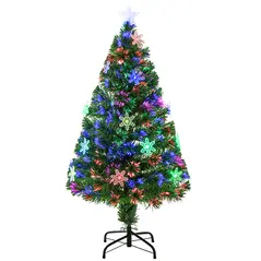 HOMCOM 4FT Green Fibre Optic Artificial Christmas Tree Xmas Colourful LED Scattered Tree with Snowflakes Ornaments Fireproofing - 1