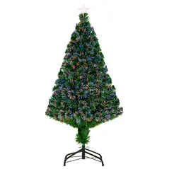 HOMCOM 4FT Pre-Lit Fibre Optic Artificial Christmas Tree Holiday Xmas Décor with Tree Topper Multi-Colour - 1