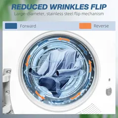 HOMCOM 4kg Vented Tumble Dryer, 800W Compact Freestanding Front Tumble Dryer with 5 Drying Mode, Smart Sensor, Timer and Stainless Steel Tub, Wall-Mounted Portable Small Clothes Drying Machine, White - 6