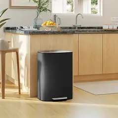 HOMCOM 50L Kitchen Bin with Soft-Close Lid and Stay-Open Function, Stainless Steel Pedal Bin with Removable Inner Bucket, Carry Handle for Kitchen, Office, Home, Black - 2
