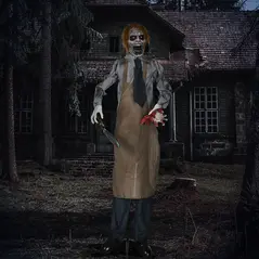 HOMCOM 5.5ft Life Size Halloween Animatronic Standing Chainsaw Killer, with Light Up Eyes, Sound Activated Moving Body, Scary Halloween Decorations, Battery Operated, Indoor Party Props - 2