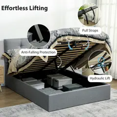 HOMCOM 4ft6 Double Ottoman Bed with Gas Lift Storage - Grey - 5