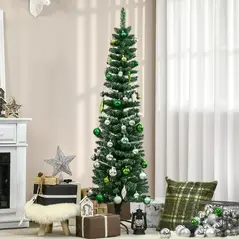 HOMCOM 5.5FT Artificial Snow Dipped Christmas Tree Xmas Pencil Tree Holiday Home Indoor Decoration with Foldable Black Stand, Green - 2