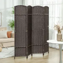 HOMCOM 4 Panel Folding Room Divider, Freestanding Privacy Screen for Living Room, Bedroom and Office, 160 x 170cm, Brown - 2