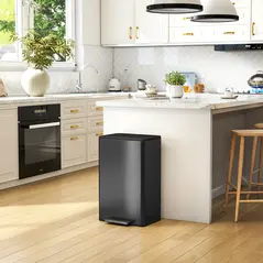 HOMCOM 45L Kitchen Bin, Pedal Bin with Soft-Close and Stay-Open Lid, Removable Inner Bucket, Odor Control for Kitchen, Office - 9