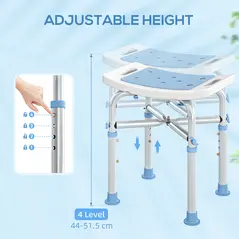 HOMCOM 44-51.5cm Aluminium Frame Shower/Bath Stool - Light Blue - 6