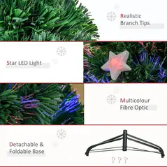 HOMCOM 4FT Prelit Artificial Christmas Tree Fibre Optic Star LED Light Holiday Home Xmas Decoration with LED Light for Indoor Party, Green - 7
