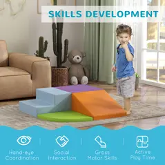 HOMCOM 4-piece Soft Play Set, Climb and Crawl Foam, Toddler Stairs and Ramp, Orange - 4