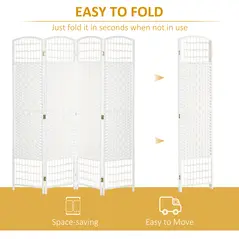 HOMCOM 4 Panel Folding Room Divider, Privacy Screen, Freestanding Paravent Partition Separator for Living Room, Bedroom and Office, 160 x 170cm, White - 4