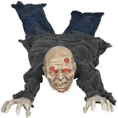 HOMCOM 5.2ft Life Size Outdoor Halloween Decoration Crawling Zombie, Animated Prop Decor with Sound and Motion Activated, Light Up Eyes, Howling Sound, Posable Arms - 1