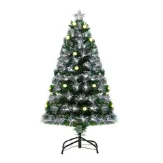 HOMCOM 4ft White Light Artificial Christmas Tree w/ 130 LEDs Star Topper Tri-Base Full Bodied Seasonal Decoration Pre-Lit Home - 1