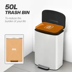 HOMCOM 50L Kitchen Bin with Soft-Close Lid and Stay-Open Function, Stainless Steel Pedal Bin with Removable Inner Bucket, Carry Handle for Kitchen, Office, Home, Cream - 4