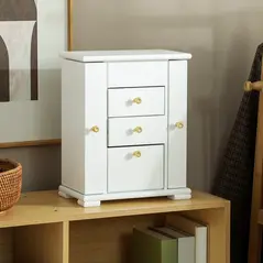 HOMCOM 4-Tier Jewellery Box with Mirror and 2 Drawers - White - 2