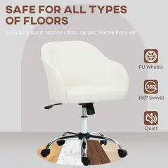 HOMCOM 46-56 cm Velvet-feel Office Chair - Cream - 5