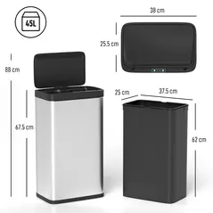 HOMCOM 45L Stainless Steel Sensor Bin - Silver Tone - 3