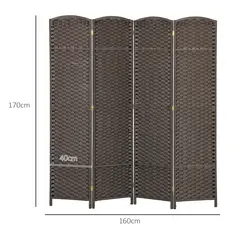 HOMCOM 4 Panel Folding Room Divider, Freestanding Privacy Screen for Living Room, Bedroom and Office, 160 x 170cm, Brown - 3