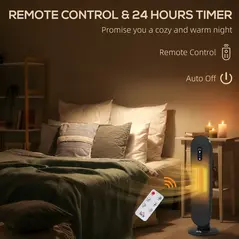 HOMCOM 45° Oscillating Ceramic Space Heater, with Remote - Black - 8