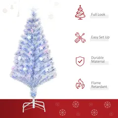 HOMCOM 4FT Artificial Fibre Optic Christmas Tree Seasonal Decoration w/ LED Lights Pre-Lit Easy Store White Blue - 4