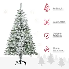 HOMCOM 5 Ft Snow Flocked Artificial Christmas Tree Xmas Pine Tree with Realistic Branches, Auto Open and Steel Base, Green - 4