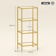 HOMCOM 4-Tier Shelving Unit, Glass Shelf, Vertical Storage Shelf for Living Room, Home Office, Bedroom, Bathroom, Gold Tone - 3
