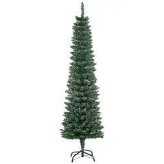 HOMCOM 5.5FT Artificial Snow Dipped Christmas Tree Xmas Pencil Tree Holiday Home Indoor Decoration with Foldable Black Stand, Green - 1