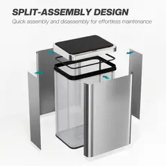 HOMCOM 40L Sensor Bin with Quiet Soft-Close Lid, Automatic Touchless Motion Sensor Kitchen Bin with Fingerprint Resistant Stainless Steel for Hygienic Gyms, Home Office Use, Silver Tone - 8