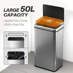 HOMCOM 50L Sensor Bin with Quiet Soft-Close Lid, Automatic Touchless Motion Sensor Kitchen Bin with Fingerprint Resistant Stainless Steel for Hygienic Gyms, Home Office Use, Silver Tone - 5