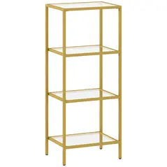 HOMCOM 4-Tier Shelving Unit, Glass Shelf, Vertical Storage Shelf for Living Room, Home Office, Bedroom, Bathroom, Gold Tone - 1
