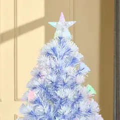 HOMCOM 4FT Artificial Fibre Optic Christmas Tree Seasonal Decoration w/ LED Lights Pre-Lit Easy Store White Blue - 9