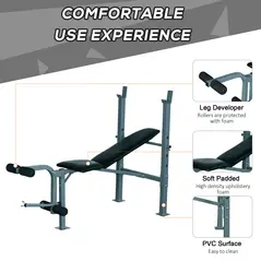 HOMCOM 4-Levels Adjustable Weight Bench Fitness Equipment with Barbell Rack-Black - 6