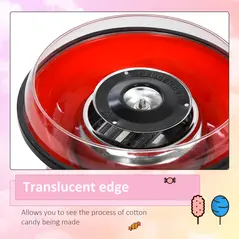 HOMCOM 450W Candy Floss Machine, Professional Automatic Cotton Candy Sweet Machine with Candyfloss Sticks, Spoon, Splash Guard, Non-Slip Base for Birthday Christmas Wedding Party, Funfair Style, Red - 4