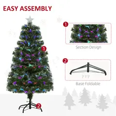HOMCOM 4FT Multicoloured Artificial Christmas Tree w/ Fibre Optic Lights Pre-Lit Modes Metal Stand Star Holder Home Seasonal Decoration - 6