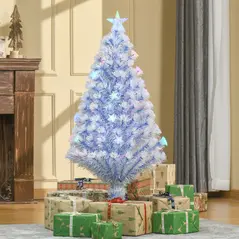 HOMCOM 4FT Artificial Fibre Optic Christmas Tree Seasonal Decoration w/ LED Lights Pre-Lit Easy Store White Blue - 2
