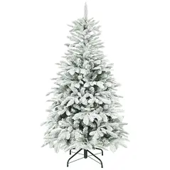 HOMCOM 5 ft Artificial Flocked Christmas Tree with 717 Branches, Hinged Xmas Tree with Foldable Metal Stand, Easy Assembly for Home Office Decor - 1