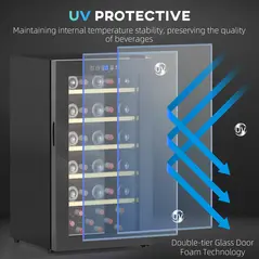 HOMCOM 41 Bottle Wine Fridge, 91 Litre Capacity, 45cm Freestanding Wine Cooler Fridge with Glass Door, LED Light, Digital Touch Screen, Temperature Control, Black - 8