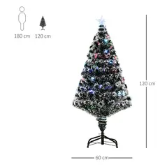HOMCOM 4ft Artificial Prelit Christmas Tree, Snow Xmas Tree with Colourful LED Lighting Fiber Optics, Green White - 3