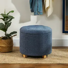 HOMCOM 40.5L Teddy Fleece Storage Ottoman - Blue - 2