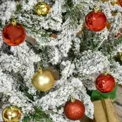 HOMCOM 5 Ft Snow Flocked Artificial Christmas Tree Xmas Pine Tree with Realistic Branches, Auto Open and Steel Base, Green - 8