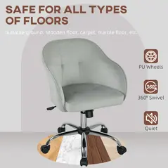 HOMCOM 46-56 cm Velvet-feel Office Chair - Grey - 5