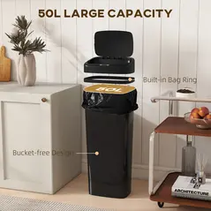 HOMCOM 50L Stainless Steel Sensor Bin - Black - 6