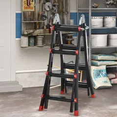 HOMCOM 4M Aluminium Duo Ladder Telescopic Herringbone Changeable Multi-Purpose w/ Non-Slip Steps Climbing DIY Platform Portable Workshop House Garden - 2